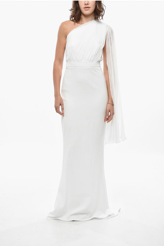 Max Mara One-shoulder Lorena Mermaid Dress With Accordion Detail In White