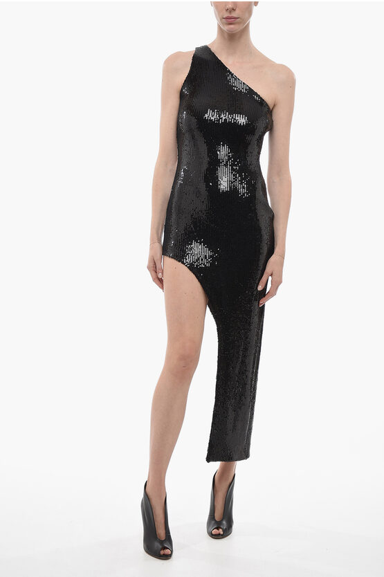 Shop David Koma One-shoulder Sequined Dress With Asymmetric Design