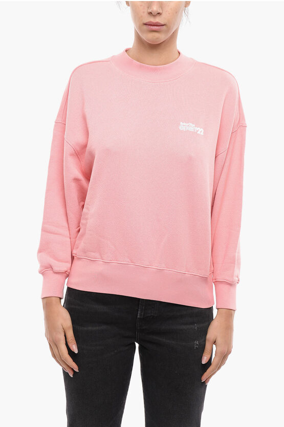 Reina Olga Open 22 Brushed Cotton Crew-neck Sweatshirt With Contrasting In Pink