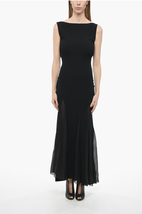 Max Mara Open Back Dress With Viscose Pleated Skirt In Black