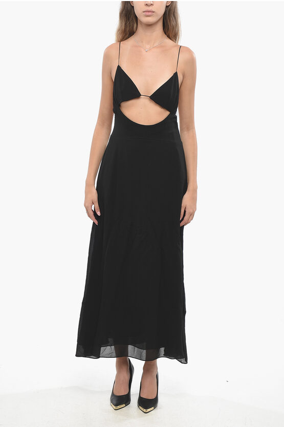 Saint Laurent Open Back Flared Dress With Cut-out Details In Black