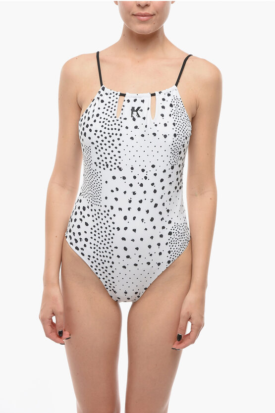 Karl Lagerfeld Open Back One-piece Swimsuit With Contrasting Details In Multi