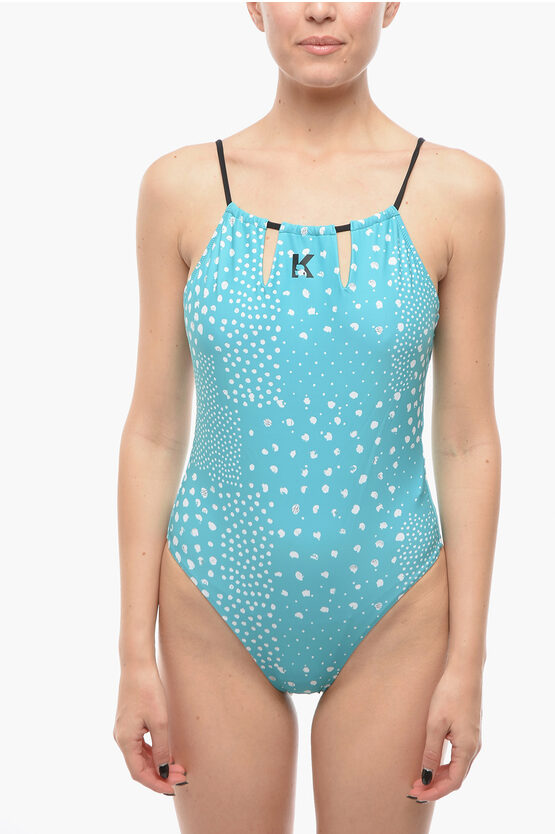 Karl Lagerfeld Open Back One-piece Swimsuit With Contrasting Details In Blue