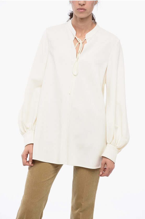 Shop Chloé Open-neck Blouse With Puffed Sleeves