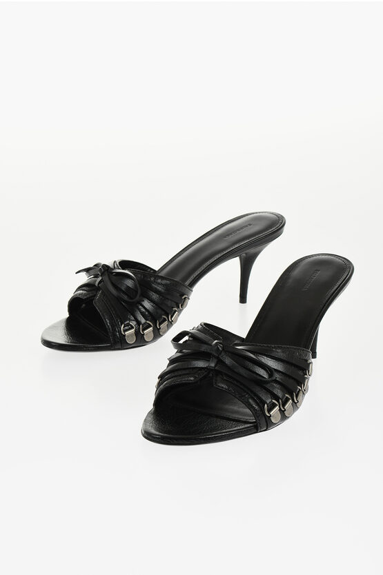 Balenciaga Open Toe Cagole Mules With Lace-up Design 6cm In Black