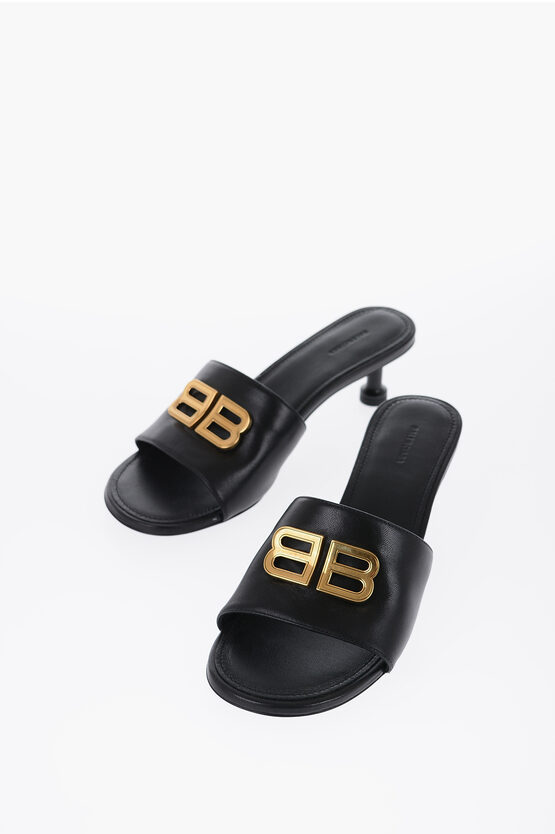 Shop Balenciaga Open Toe Groupie Mules With Statement Logo With Heel 5 Cm