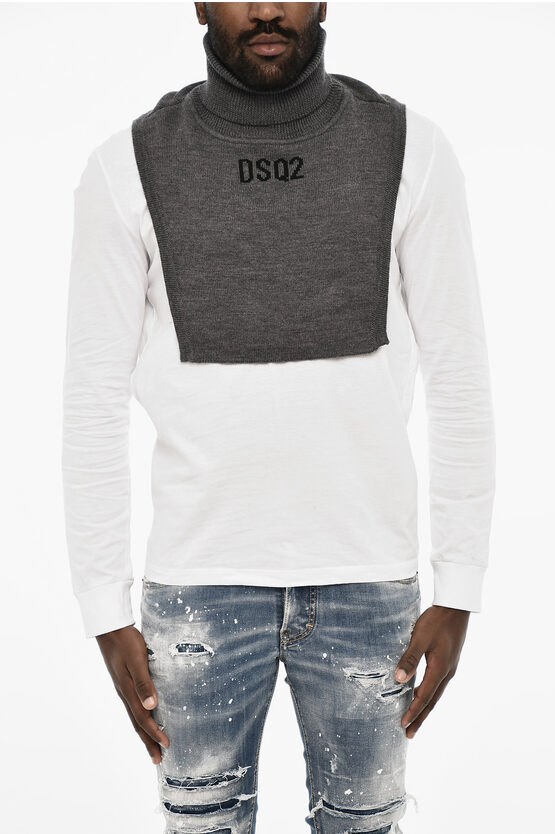 Dsquared2 Open Wool Turtleneck Sweater With Monogram
