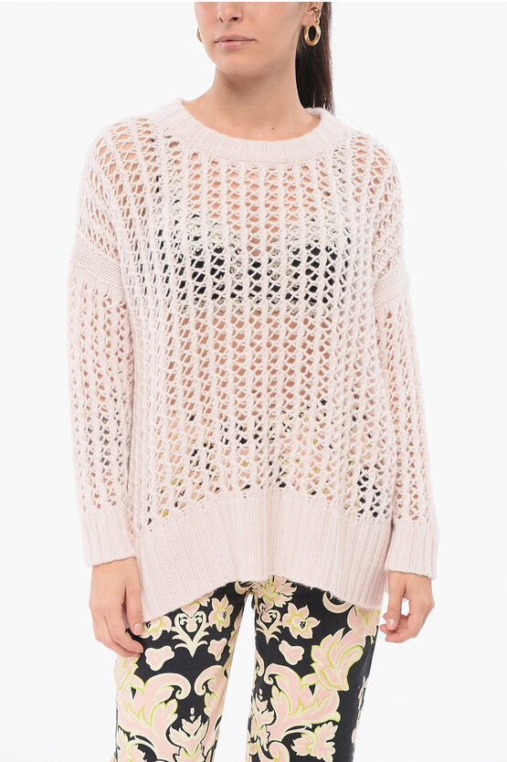 Bruno Manetti Crew Neck Openwork Pure Cashmere Sweater