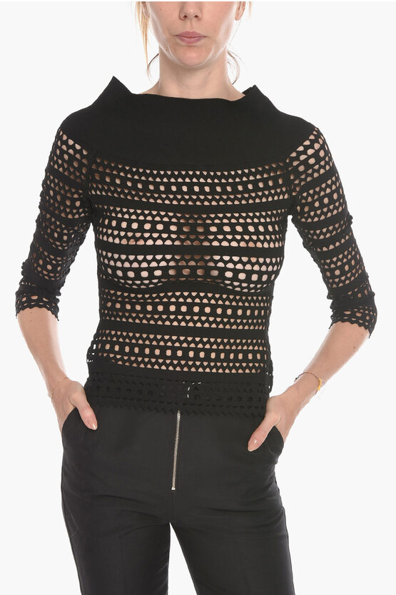 Alaïa Openwork Top With Off-the-shoulder Sleeves In Black