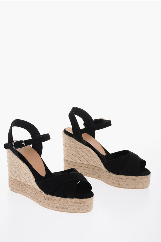 Castaã±er Organic Cotton Blaudell Ankle-strap Espadrilles With Wedge 1 In Black