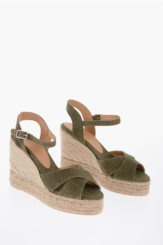 Castaã±er Organic Cotton Blaudell Ankle-strap Espadrilles With Wedge 1 In Green