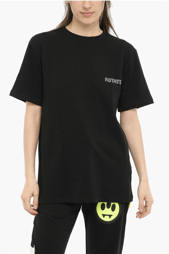 Rotate Birger Christensen Organic Cotton Boxy Crew-neck T-shirt With Cut-out Details O In Black