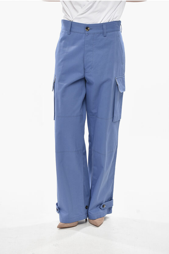 Marni Organic Cotton Cargo Pants With Ankle Drawstring In Blue