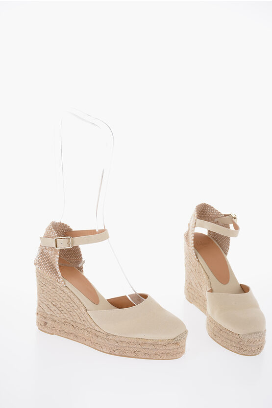 Castaã±er Organic Cotton Carina Ankle-strap Espadrilles With Wedge 10c In Gold