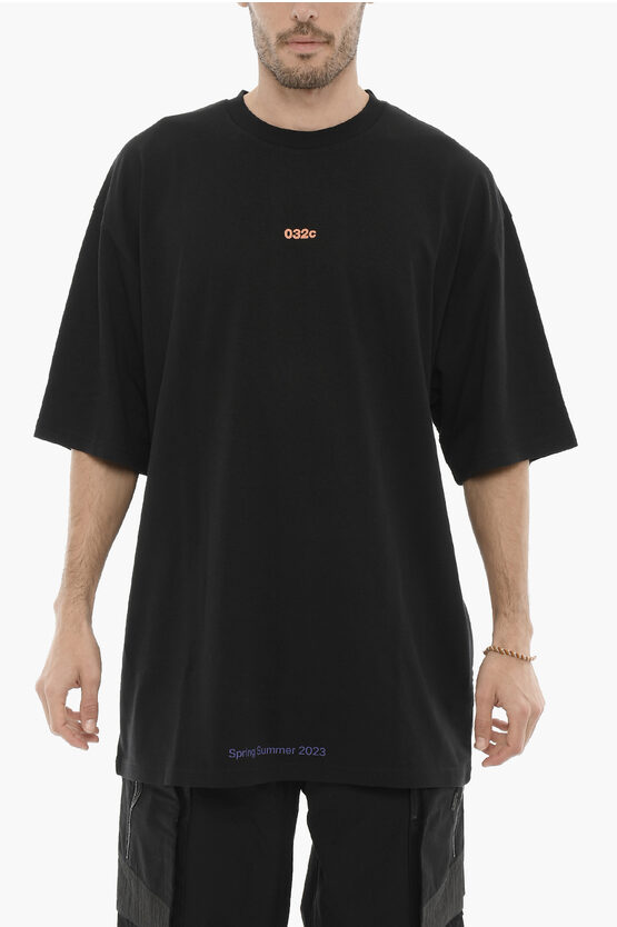 Shop 032c Organic Cotton Crew-neck T-shirt With Contrasting Print