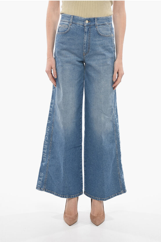 Stella Mccartney Organic Cotton Flared Fit Denims With Side Logoed Bands 34cm In Blue