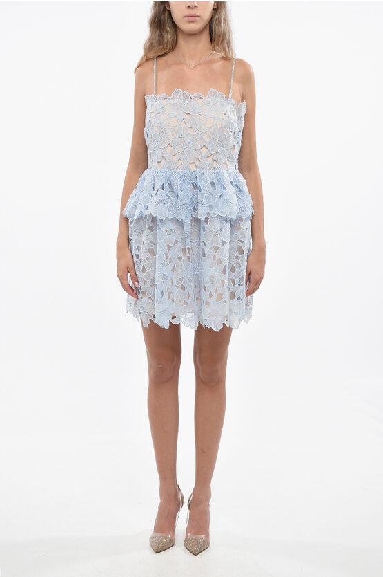 Self-portrait Organza Flared Mini Dress With Cut-out Details In Blue