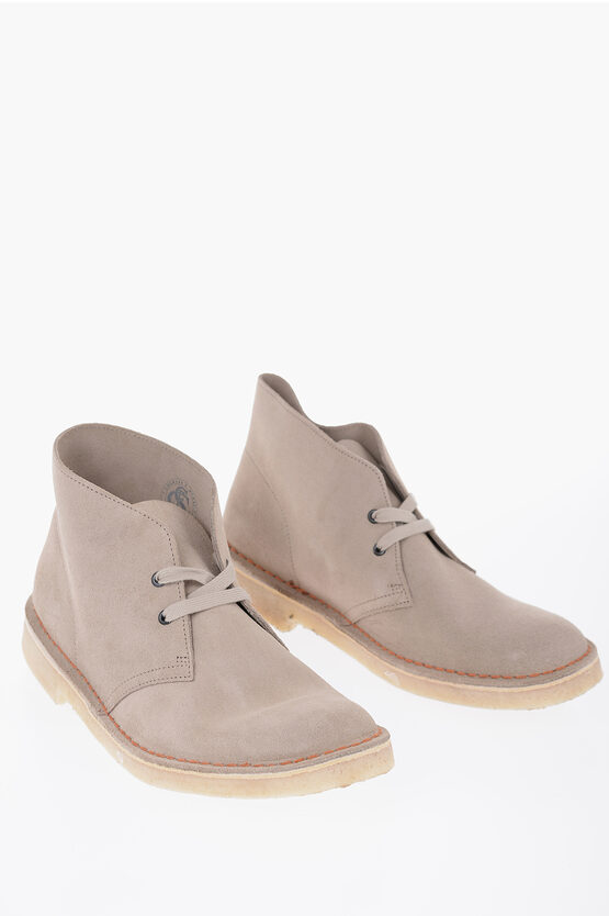 Clarks Originals Suede Desert Loafers With Rubber Sole In Grey