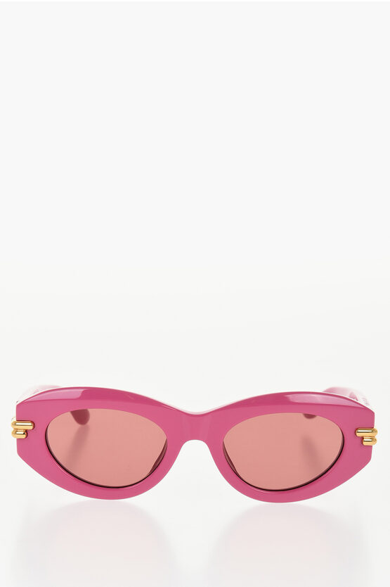 Bottega Veneta Oval-shaped Solid Color Sunglasses With Golden Effect Detail In Pink