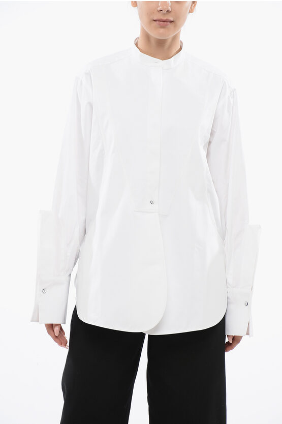 Shop Jil Sander Over Asymmetric Shirt With Mandarin Collar
