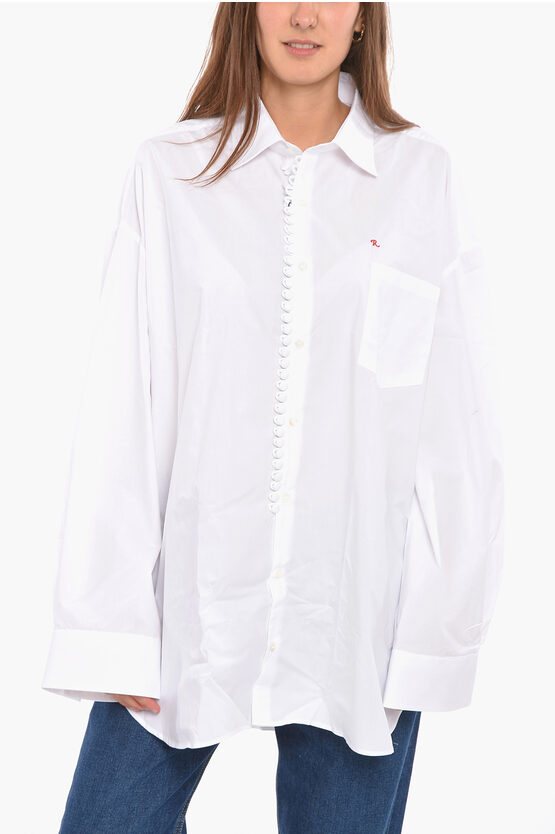 Raf Simons Over-sized Business Shirt With Chest Pocket And Embroidered In White