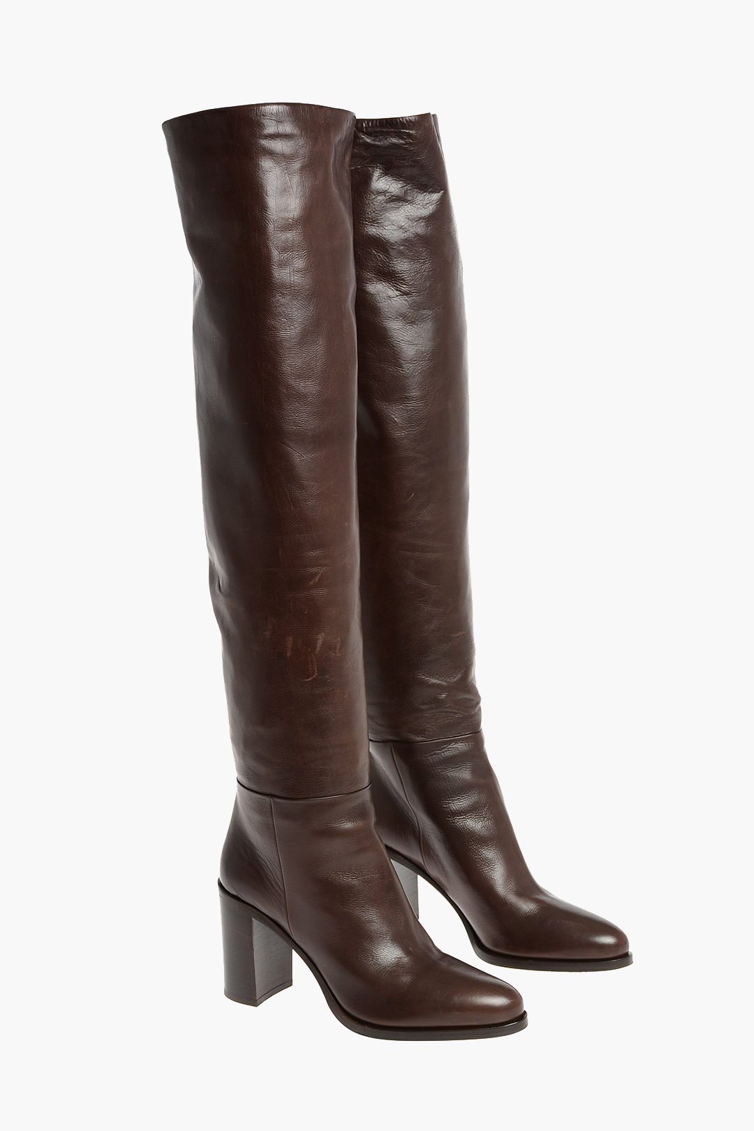 Prada Over the Knee Leather Boots with Chunky Heels women - Glamood Outlet