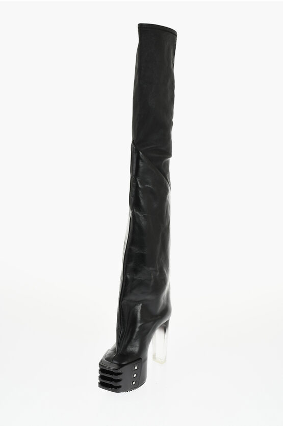 Rick Owens Over The Knee Oblique Platform Boots 13cm In Black
