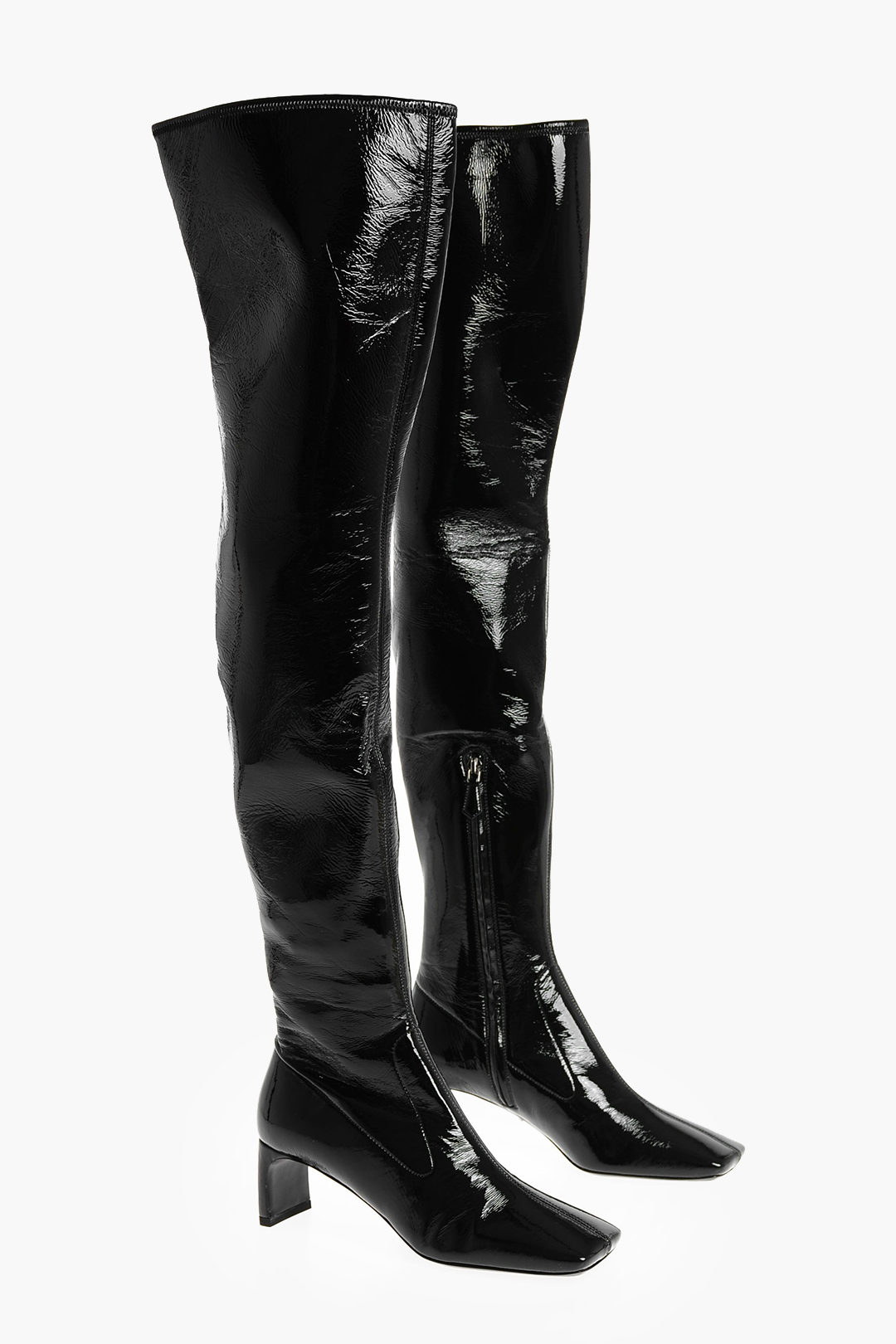 Prada Over the Knee Tech Patent Leather Boots women - Glamood Outlet