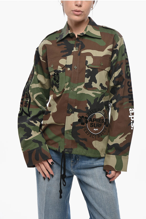 Après Surf Overshirt Savana With Flocked Print And Camouflage Pattern In Multi