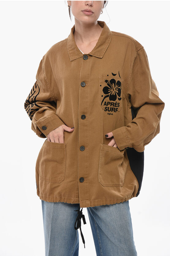 Après Surf Overshirt Savana With Flocked Print In Brown
