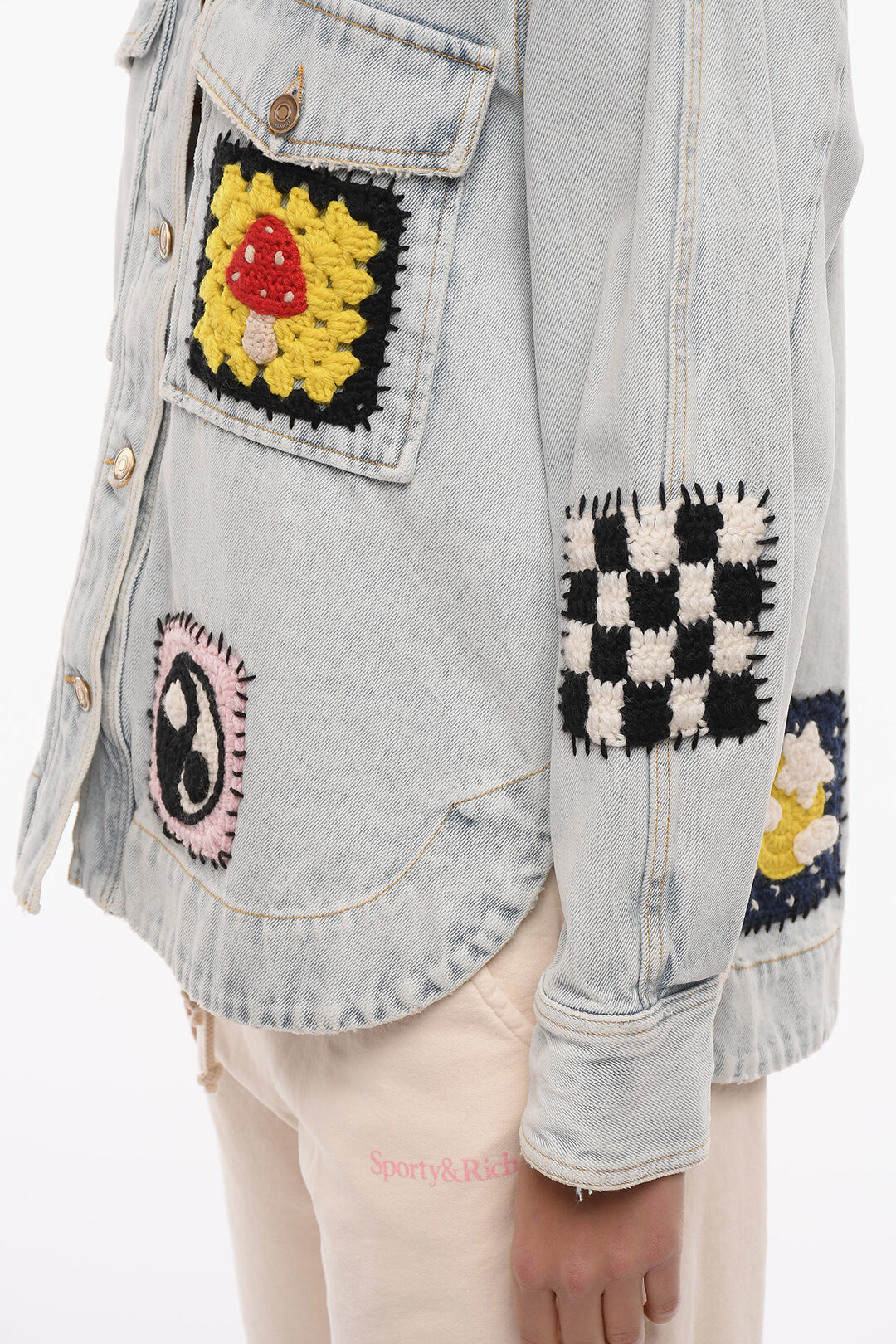 Alanui Oversize Denim Jacket with Crochet Details women