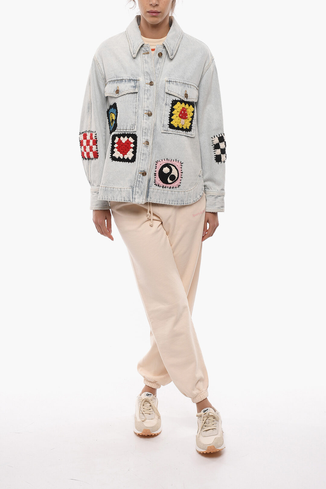 Alanui Oversize Denim Jacket with Crochet Details women