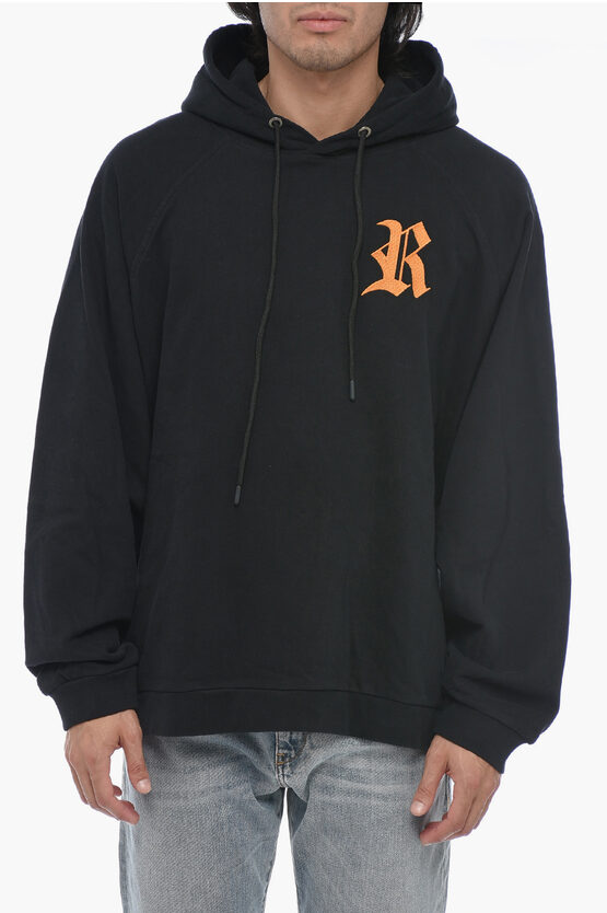 Shop Raf Simons Oversize Fit Hoodie With Logo Patch