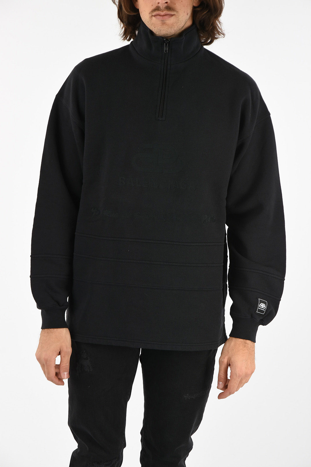 oversize half zip mock-neck sweatshirt