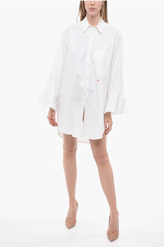 Palm Angels Oversize Shirt Dress With Bell Sleeves In White