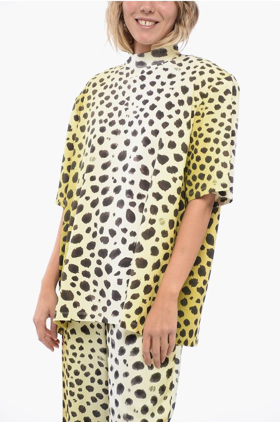 Attico Oversized Animalier T-shirt With Padded Shoulders In Multi