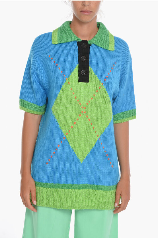 Shop Andersson Bell Oversized Argyle Portela Sweater With Polo Neckline