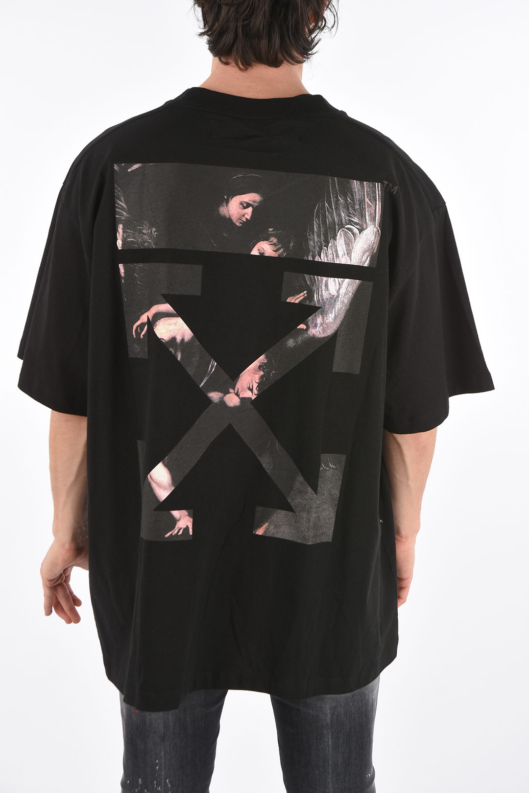 【Off-White】CARAVAGGIO Arrow Mock Neck T-Shirt Oversized Off-White Long Sleeve CARAVAGGIO ARROW Mock Neck T-Shirt men