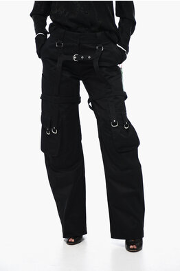 Off-White Wool Blended Cargo Pants with Buckle Detailing