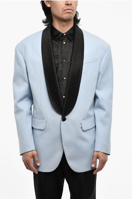 Dsquared2 Oversized Cotton 1 Button Jacket With Rhinestone Lapel