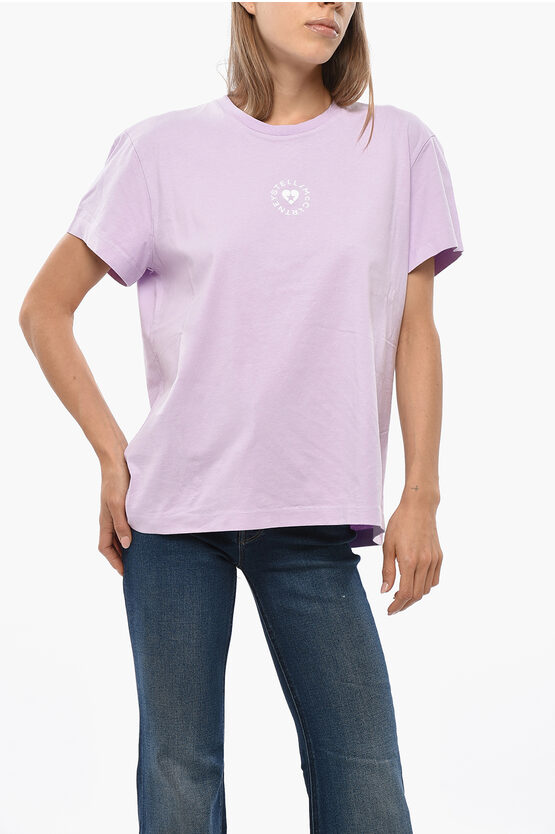Stella Mccartney Oversized Crew-neck T-shirt With Velvet Motif Iconic In Purple