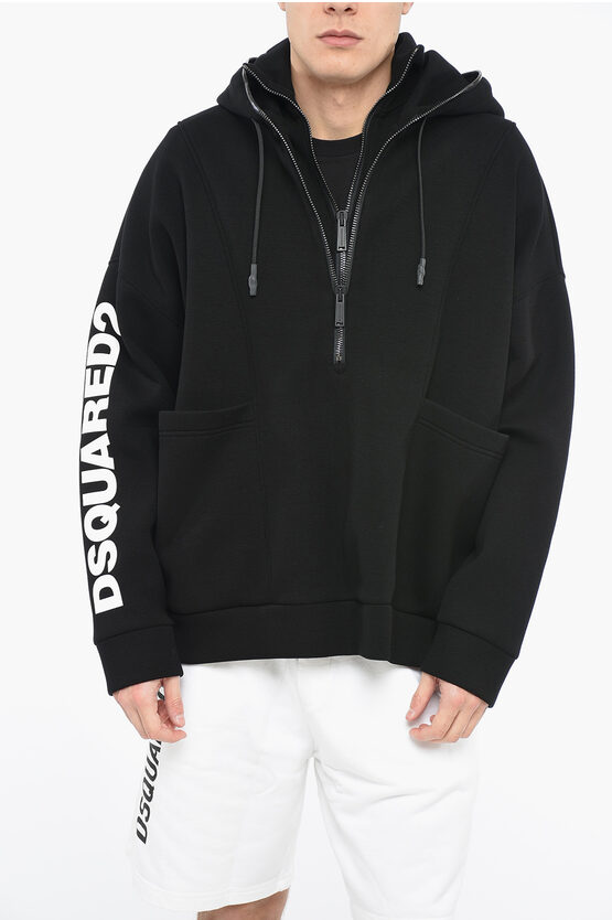 Dsquared2 Oversized Doubleneck Anorak Sweatshirt With Zipped Detail In Black