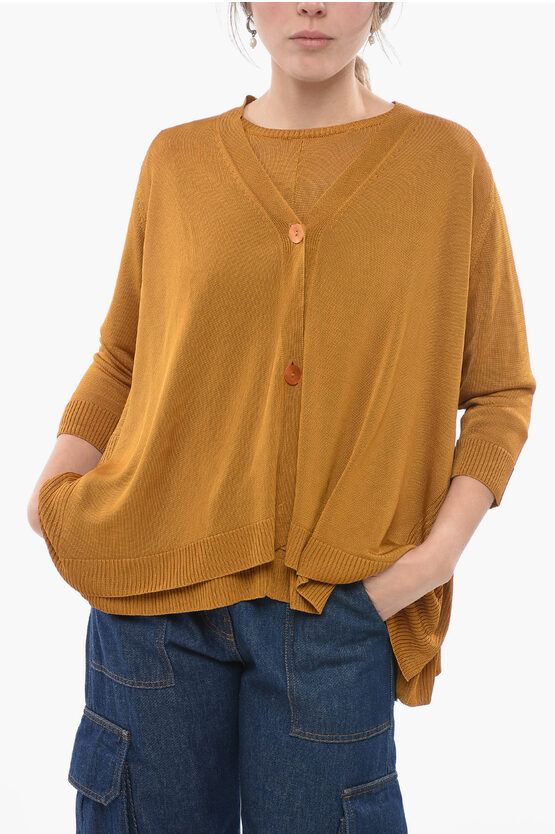 Archiviob Oversized Fit Solid Color Cardigan With Side Slits In Yellow