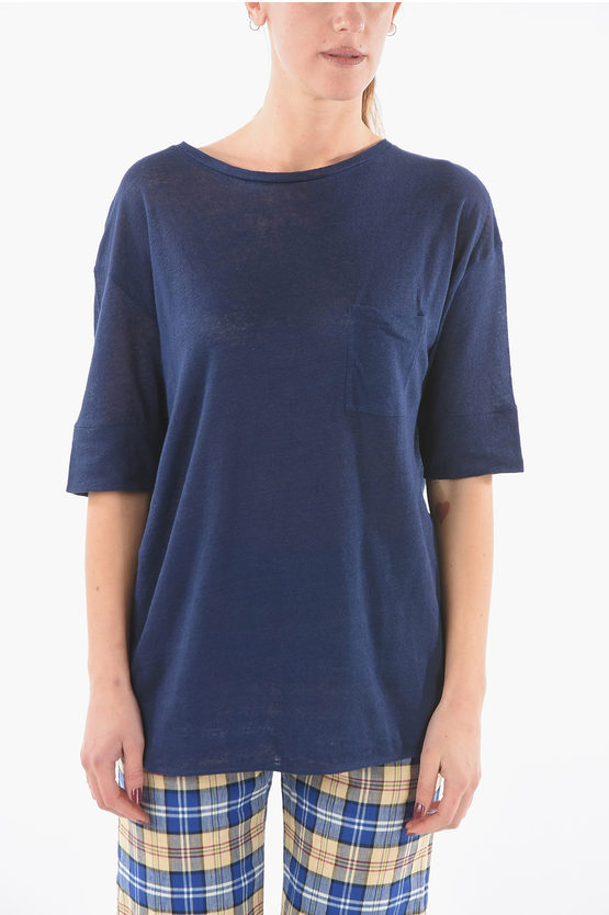 Woolrich Oversized Flax Slub T-shirt With Breast Pocket In Blue