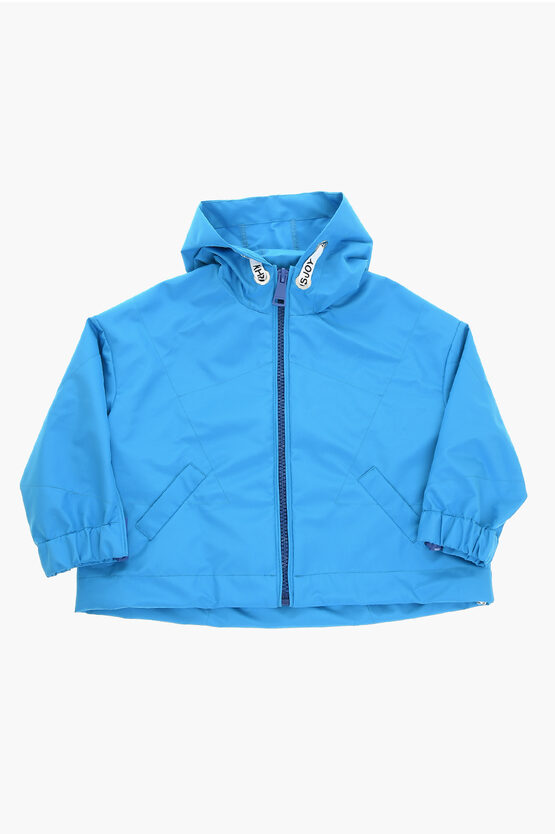 Khrisjoy Oversized Hooded Windbreaker Jacket With Zip Detailing In Blue