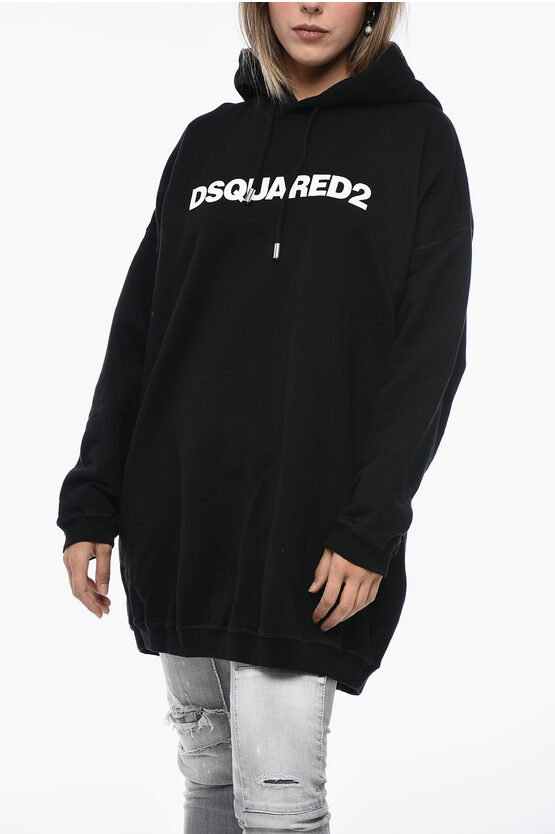 Shop Dsquared2 Oversized Hoodie Mini-dress With Logo Print