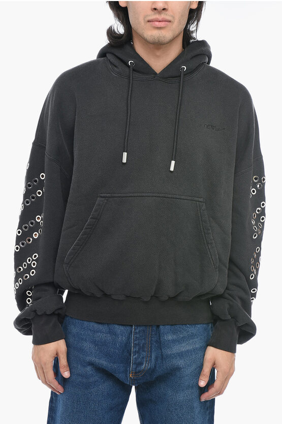 Shop Off-white Oversized Hoodie Sweatshirt With Eyelet Detail