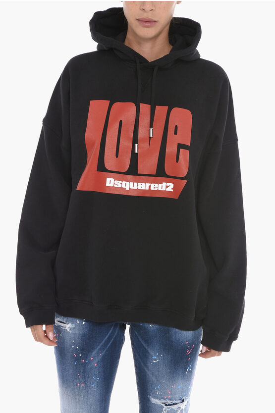 Dsquared2 Oversized Hoodie Sweatshirt With Love Print In Black