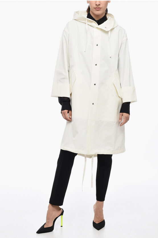 Jil Sander Oversized Midi Parka With Rear Logo Print In White