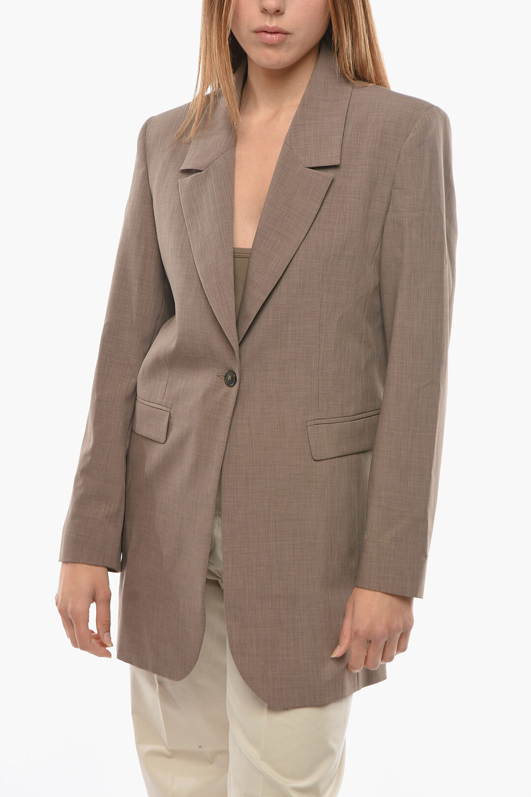 Oversized NAT Blazer With Padded Shoulder and Flap Pockets